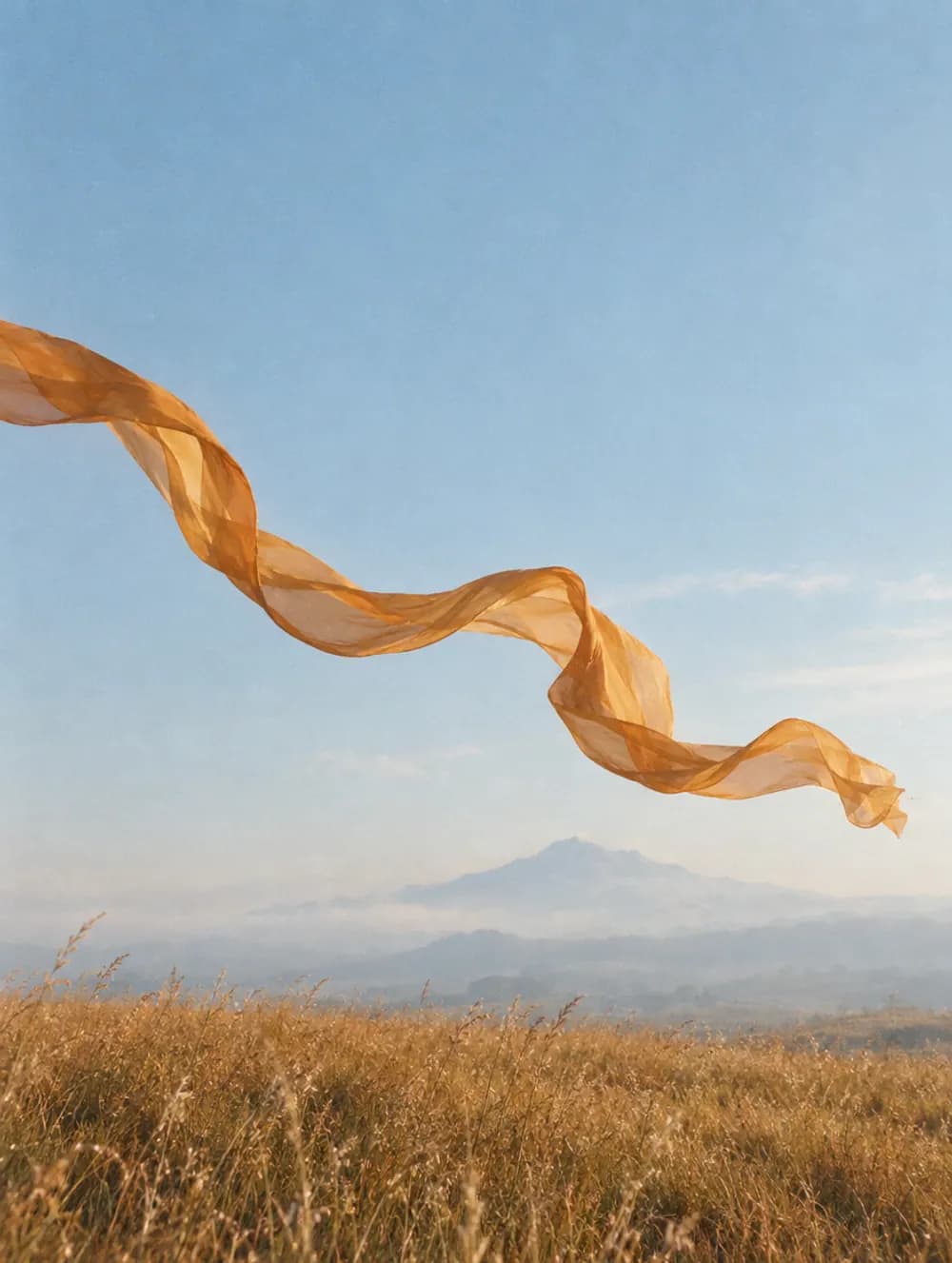 An amber ribbon carried by the wind over a golden field